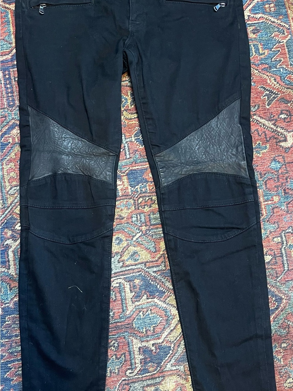 HUDSON Black Skinny Motto Jeans with Leather Accents